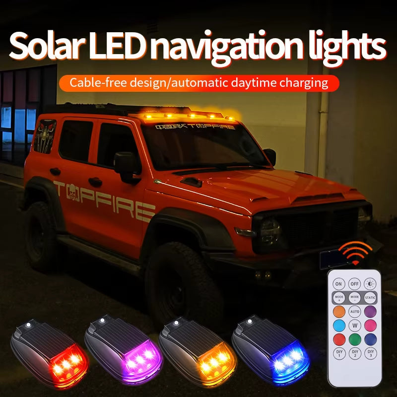 Vibrant RGB LED Strobe Lights - Solar Powered Warning Lights for Cars, Motorcycles, and Aircrafts